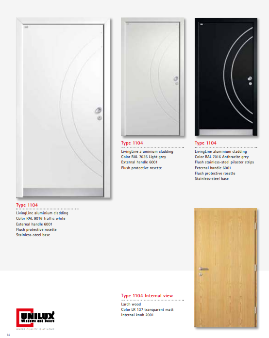 Type 1104 LivingLine – Contemporary LivingLine Flush Entry Door, Aluminium Exterior, Custom Sandblasted Glass, Durable Pine/Oak Interior, RAL Finishes, Advanced Locking System Included
